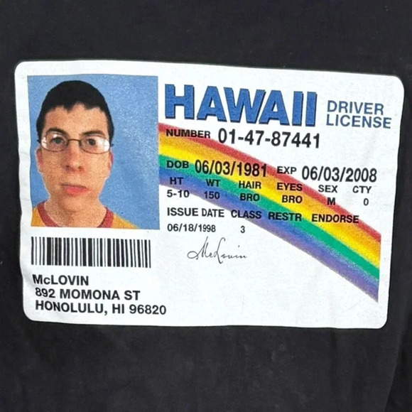 Ripple Junction x Superbad McLovin Driver's License Tee Shirt Men's Size 2X - Picture 2 of 5